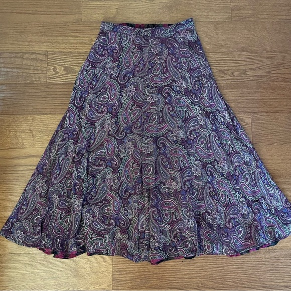 Handmade Reversible Dark Floral Paisley Pull On Midi Skirt Medium Whimsigoth - Picture 5 of 9